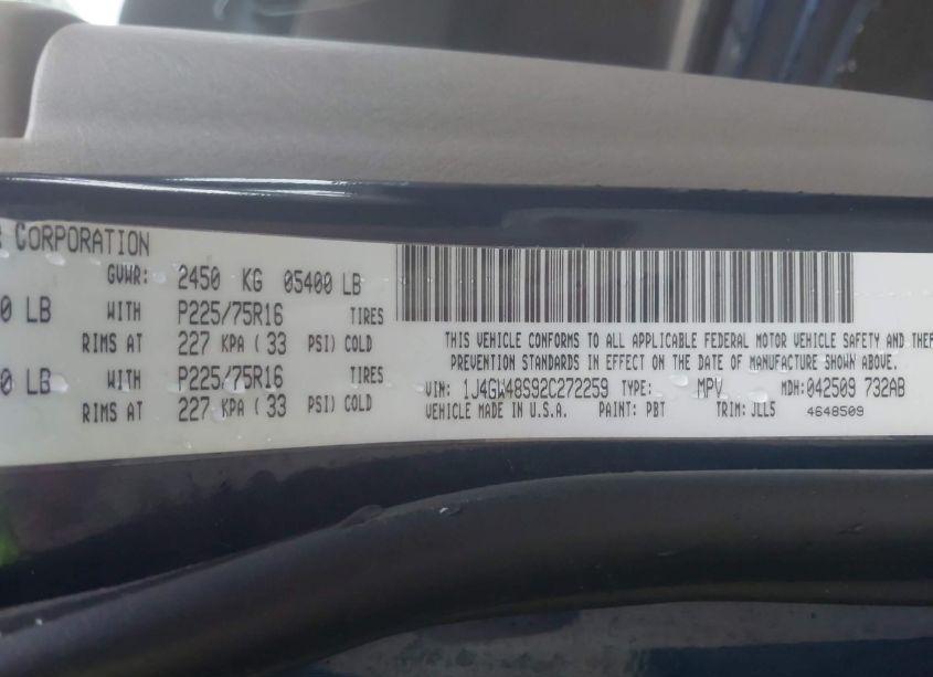 Photo 9 of 2002 Jeep Grand CHEROKEE LAREDO (VIN 1J4GW48S92C272259)