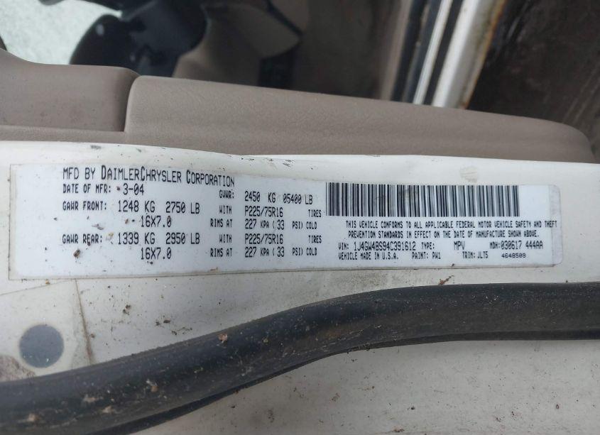 Photo 9 of 2004 Jeep Grand CHEROKEE LAREDO (VIN 1J4GW48S94C391612)