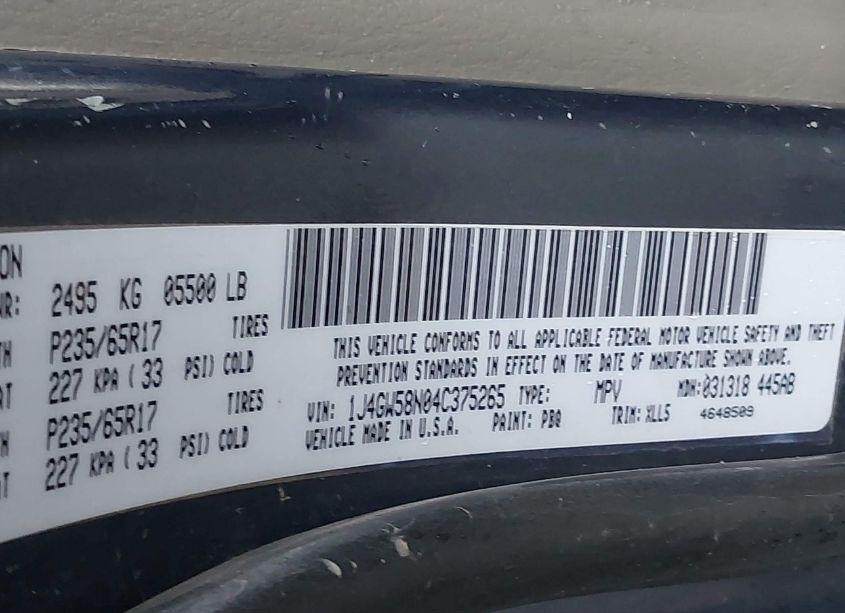 Photo 9 of 2004 Jeep Grand CHEROKEE LIMITED (VIN 1J4GW58N04C375265)