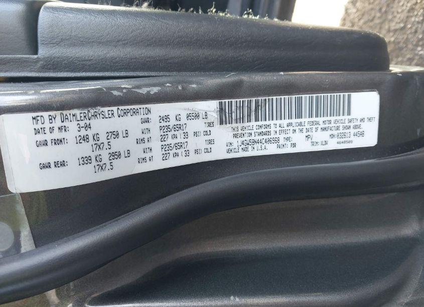 Photo 9 of 2004 Jeep Grand CHEROKEE LIMITED (VIN 1J4GW58N44C406968)