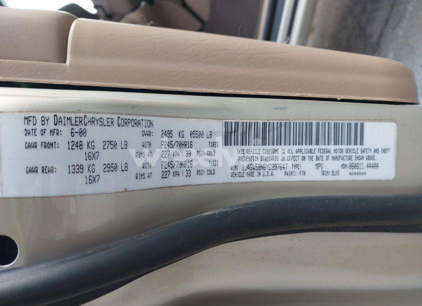 Photo 9 of 2000 Jeep Grand CHEROKEE LIMITED (VIN 1J4GW58N6YC397647)