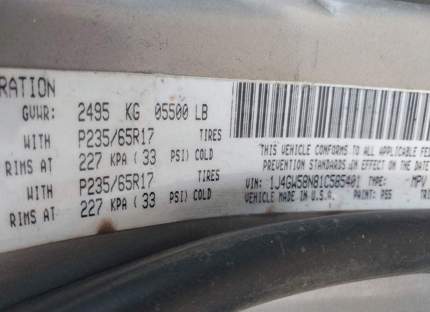 Photo 9 of 2001 Jeep Grand CHEROKEE LIMITED (VIN 1J4GW58N81C585401)