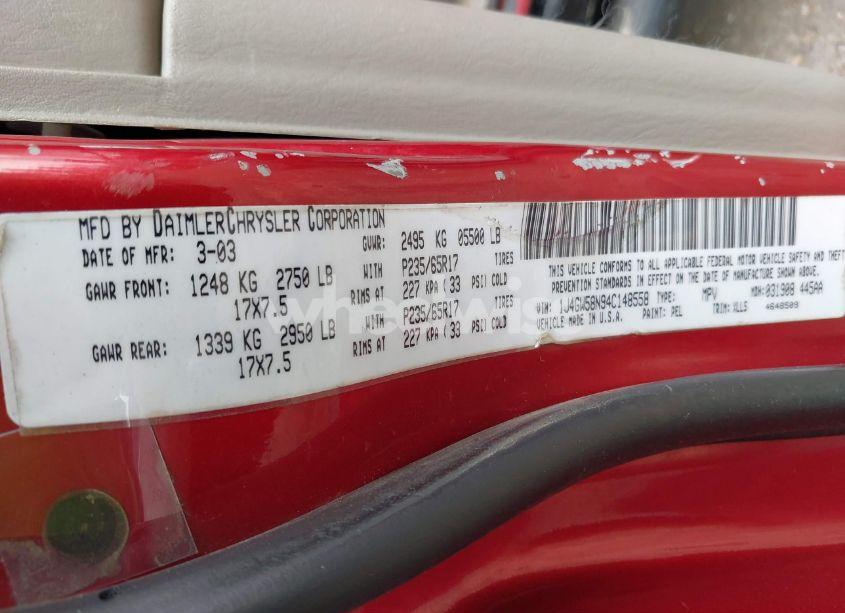 Photo 9 of 2004 Jeep Grand CHEROKEE LIMITED (VIN 1J4GW58N94C148558)