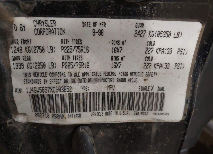 Photo 9 of 1999 Jeep Grand CHEROKEE LAREDO (VIN 1J4GW58S7XC503852)