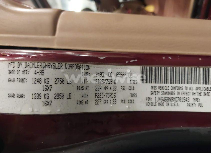 Photo 9 of 1999 Jeep Grand CHEROKEE LIMITED (VIN 1J4GW68N9XC701543)