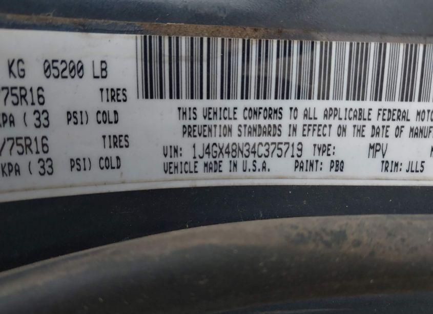 Photo 9 of 2004 Jeep Grand CHEROKEE LAREDO (VIN 1J4GX48N34C375719)