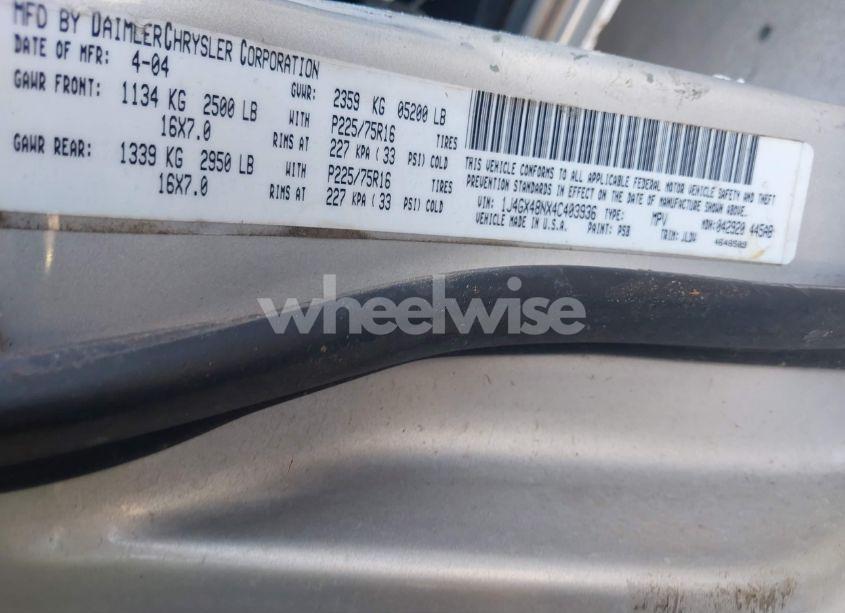 Photo 9 of 2004 Jeep Grand CHEROKEE LAREDO (VIN 1J4GX48NX4C403936)