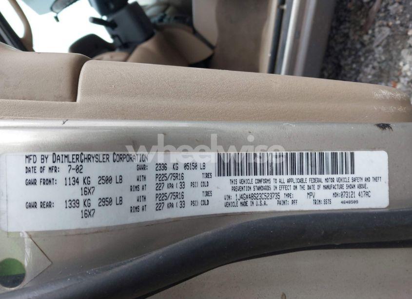 Photo 9 of 2003 Jeep Grand CHEROKEE LAREDO (VIN 1J4GX48S23C523735)