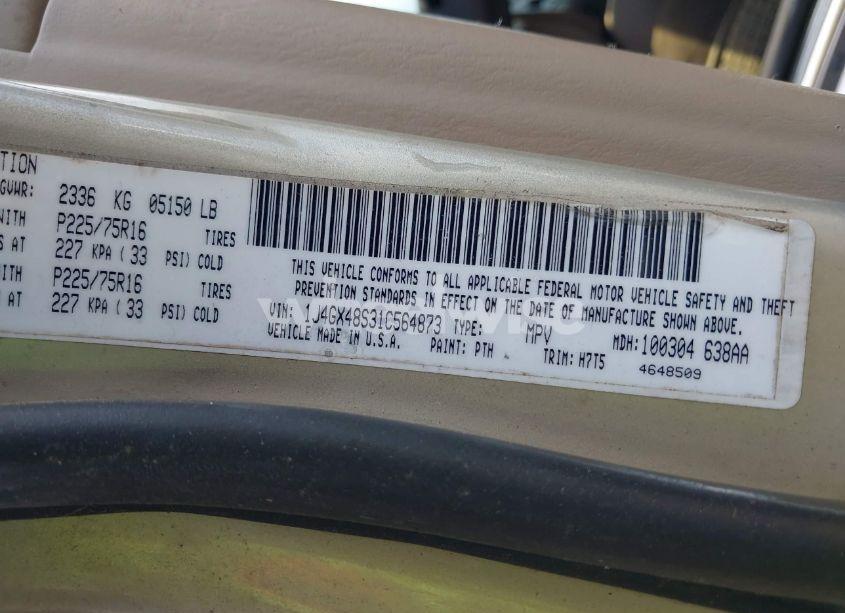 Photo 9 of 2001 Jeep Grand CHEROKEE LAREDO (VIN 1J4GX48S31C564873)