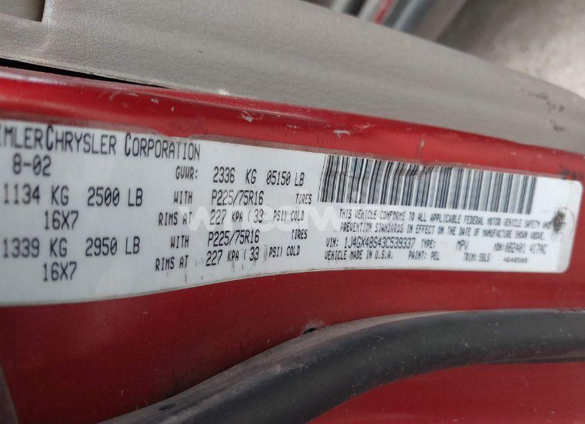 Photo 9 of 2003 Jeep Grand CHEROKEE LAREDO (VIN 1J4GX48S43C539337)