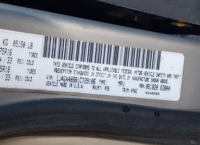 Photo 9 of 2001 Jeep Grand CHEROKEE LAREDO (VIN 1J4GX48S81C729106)