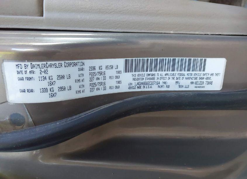 Photo 8 of 2002 Jeep Grand CHEROKEE LAREDO (VIN 1J4GX48S82C227164)