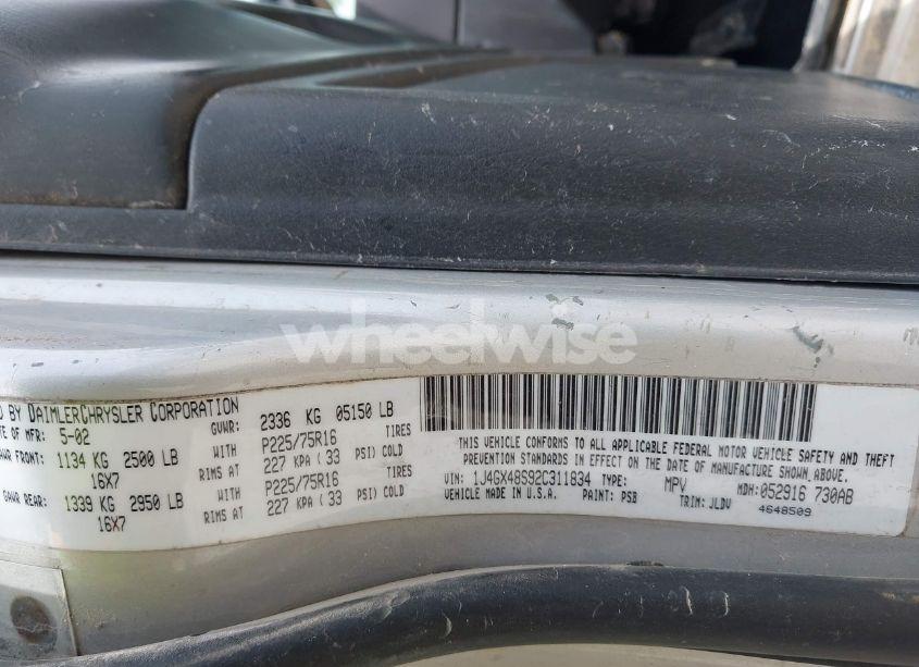 Photo 9 of 2002 Jeep Grand CHEROKEE LAREDO (VIN 1J4GX48S92C311834)