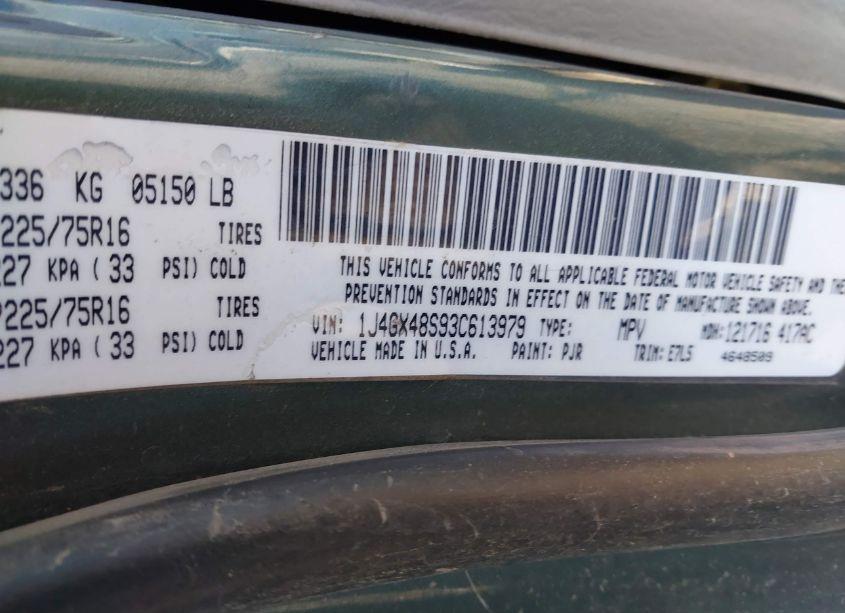 Photo 9 of 2003 Jeep Grand CHEROKEE LAREDO (VIN 1J4GX48S93C613979)