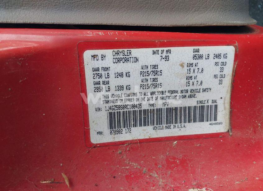 Photo 9 of 1994 Jeep Grand CHEROKEE LAREDO (VIN 1J4GZ58S0RC100435)