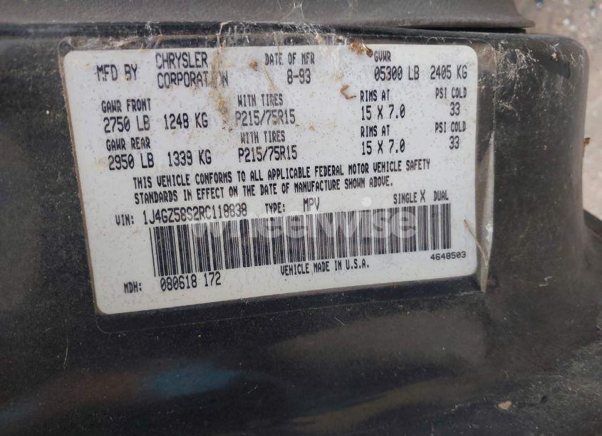 Photo 9 of 1994 Jeep Grand CHEROKEE LAREDO (VIN 1J4GZ58S2RC118838)