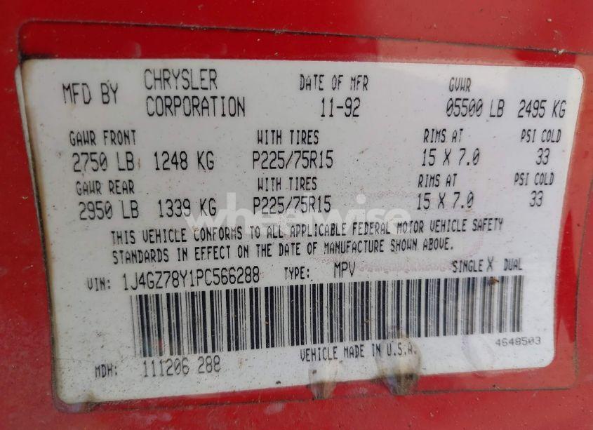 Photo 9 of 1993 Jeep Grand CHEROKEE LIMITED (VIN 1J4GZ78Y1PC566288)