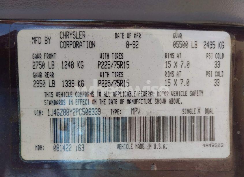 Photo 9 of 1993 Jeep Grand CHEROKEE (VIN 1J4GZ88Y2PC508339)