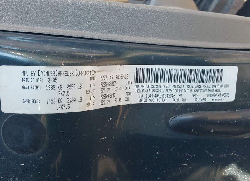 Photo 9 of 2005 Jeep Grand CHEROKEE LAREDO (VIN 1J4HR48N25C643840)