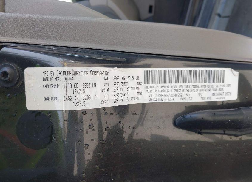 Photo 9 of 2005 Jeep Grand CHEROKEE LAREDO (VIN 1J4HR48N75C540252)