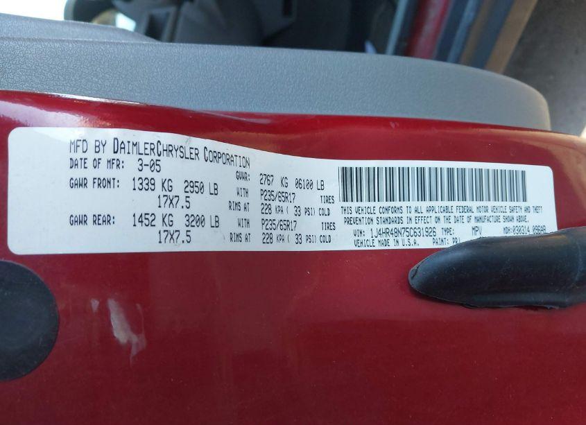 Photo 9 of 2005 Jeep Grand CHEROKEE LAREDO (VIN 1J4HR48N75C631926)