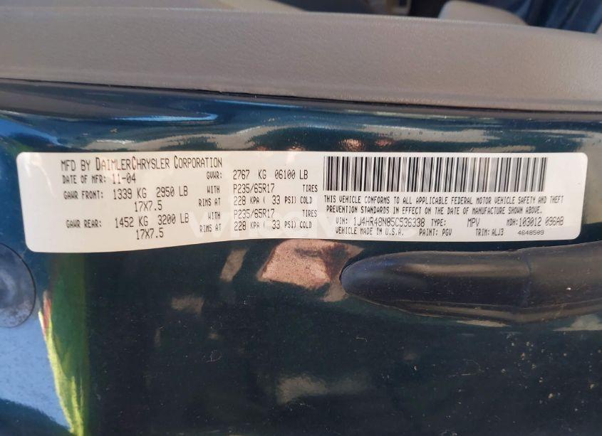 Photo 9 of 2005 Jeep Grand CHEROKEE LAREDO (VIN 1J4HR48N85C536338)