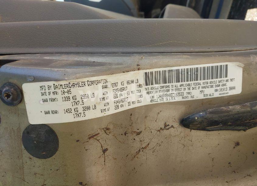 Photo 9 of 2006 Jeep Grand CHEROKEE LAREDO (VIN 1J4HR48N86C182533)