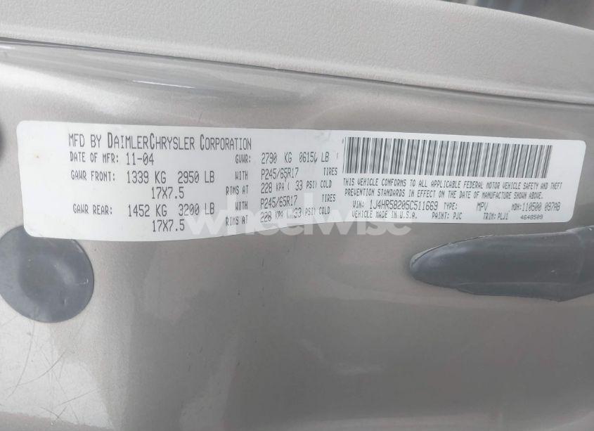 Photo 9 of 2005 Jeep Grand CHEROKEE LIMITED (VIN 1J4HR58205C511669)