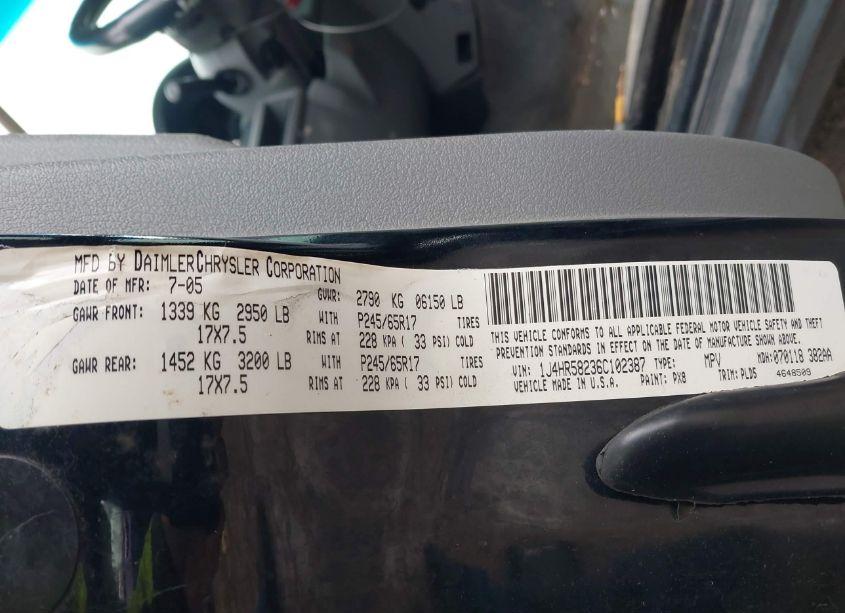 Photo 9 of 2006 Jeep Grand CHEROKEE LIMITED (VIN 1J4HR58236C102387)