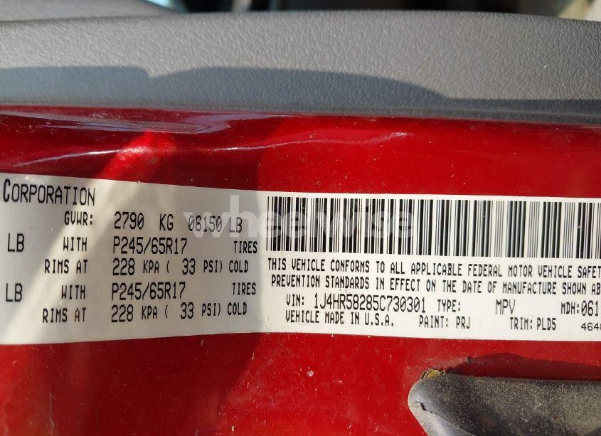 Photo 9 of 2005 Jeep Grand CHEROKEE LIMITED (VIN 1J4HR58285C730301)