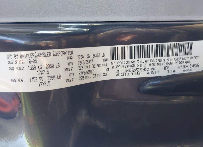 Photo 9 of 2005 Jeep Grand CHEROKEE LIMITED (VIN 1J4HR582X5C729652)