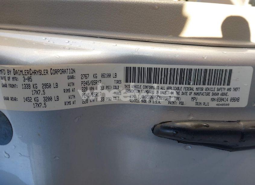 Photo 9 of 2005 Jeep Grand CHEROKEE LIMITED (VIN 1J4HR58N05C628968)