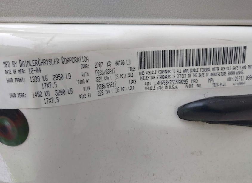 Photo 9 of 2005 Jeep Grand CHEROKEE LIMITED (VIN 1J4HR58N75C560295)