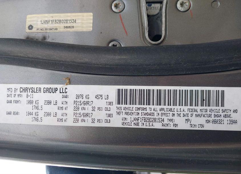 Photo 9 of 2011 Jeep Compass (VIN 1J4NF1FB2BD281534)