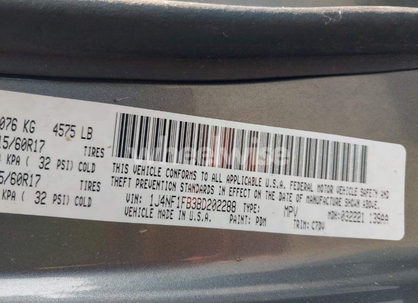 Photo 9 of 2011 Jeep Compass (VIN 1J4NF1FB3BD202288)