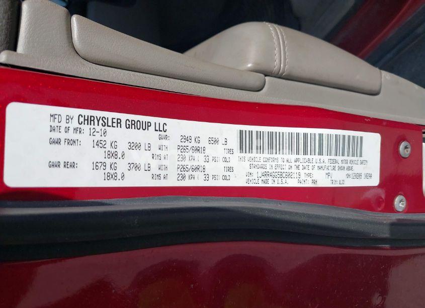 Photo 9 of 2011 Jeep Grand CHEROKEE LAREDO (VIN 1J4RR4GG5BC602119)