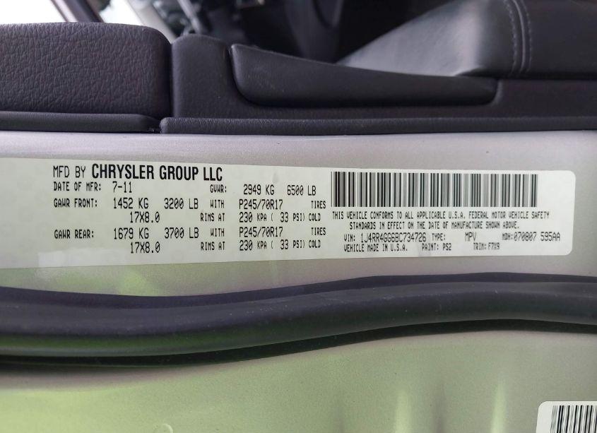 Photo 9 of 2011 Jeep Grand CHEROKEE LAREDO (VIN 1J4RR4GG6BC734726)