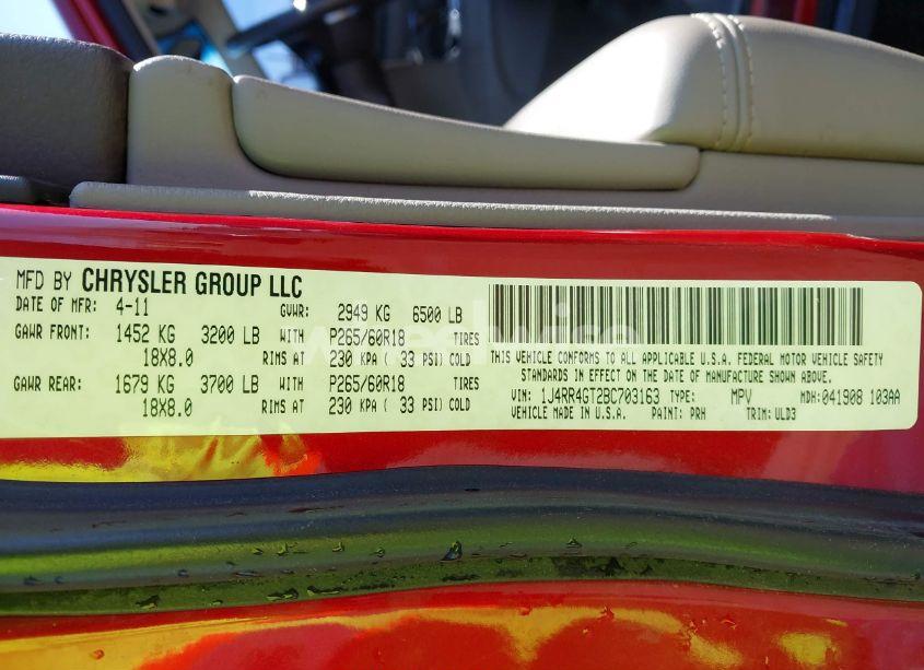 Photo 9 of 2011 Jeep Grand CHEROKEE LAREDO (VIN 1J4RR4GT2BC703163)