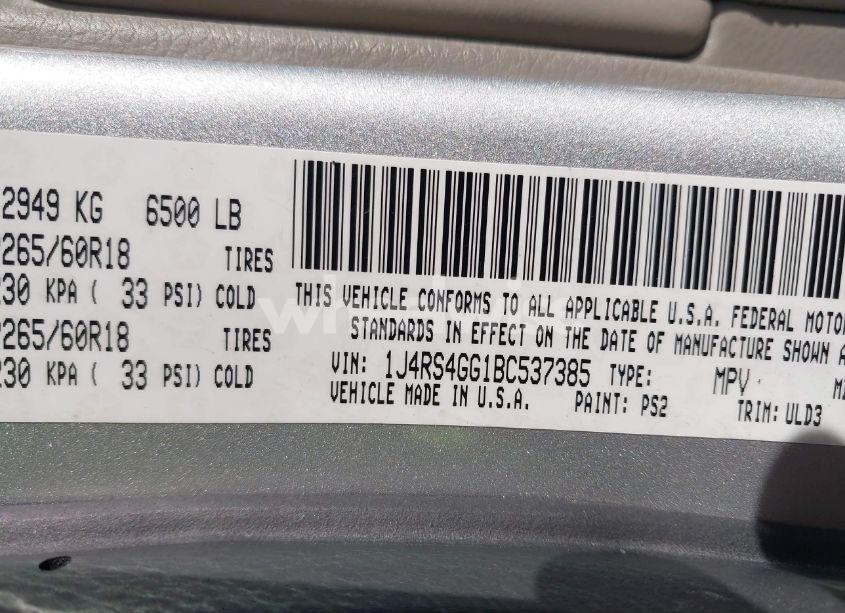 Photo 9 of 2011 Jeep Grand CHEROKEE LAREDO (VIN 1J4RS4GG1BC537385)