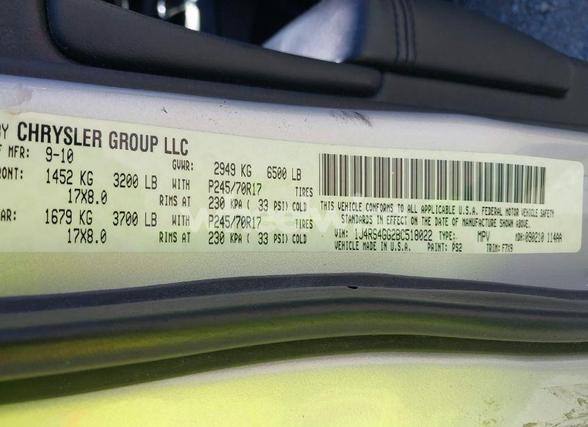 Photo 9 of 2011 Jeep Grand CHEROKEE LAREDO (VIN 1J4RS4GG2BC518022)