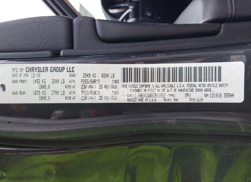 Photo 9 of 2011 Jeep Grand CHEROKEE LAREDO (VIN 1J4RS4GG4BC611852)