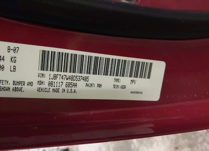 Photo 9 of 2008 Jeep Compass SPORT (VIN 1J8FT47W48D537485)