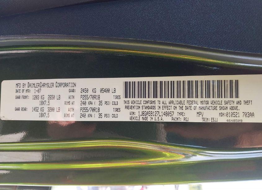 Photo 9 of 2007 Jeep Wrangler UNLIMITED SAHARA (VIN 1J8GA59127L148057)