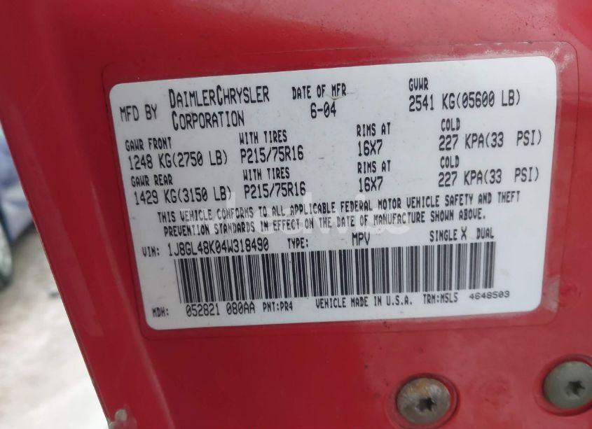 Photo 9 of 2004 Jeep Liberty SPORT (VIN 1J8GL48K04W318490)