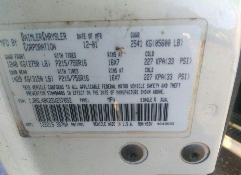 Photo 9 of 2002 Jeep Liberty SPORT (VIN 1J8GL48K22W257852)