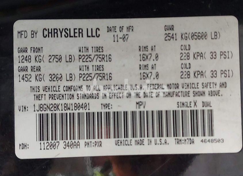 Photo 9 of 2008 Jeep Liberty SPORT (VIN 1J8GN28K18W180401)