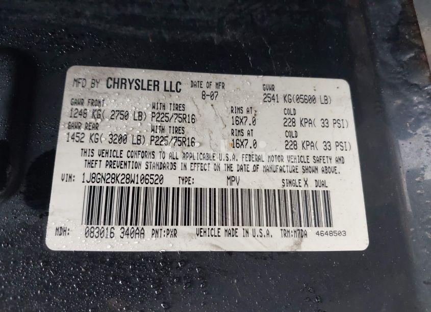 Photo 9 of 2008 Jeep Liberty SPORT (VIN 1J8GN28K28W106520)