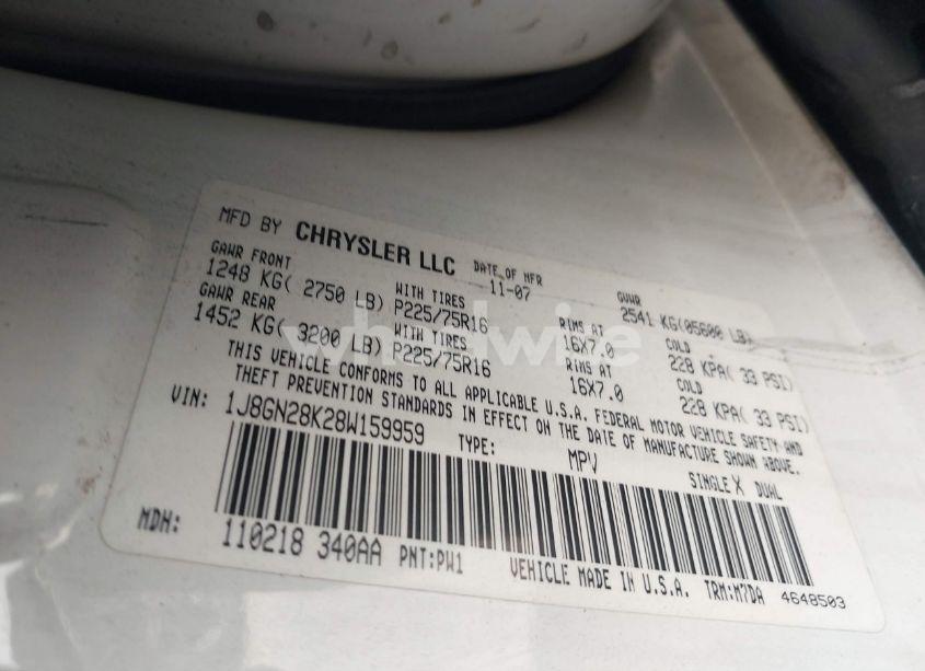 Photo 9 of 2008 Jeep Liberty SPORT (VIN 1J8GN28K28W159959)