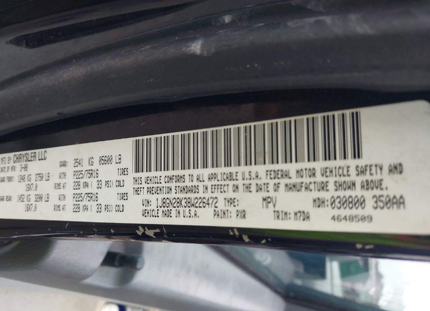 Photo 9 of 2008 Jeep Liberty SPORT (VIN 1J8GN28K38W226472)