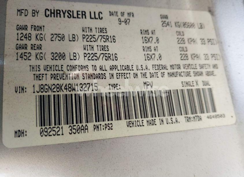 Photo 9 of 2008 Jeep Liberty SPORT (VIN 1J8GN28K48W132715)